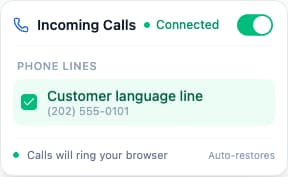 Incoming Calls switched on with a phone line checked