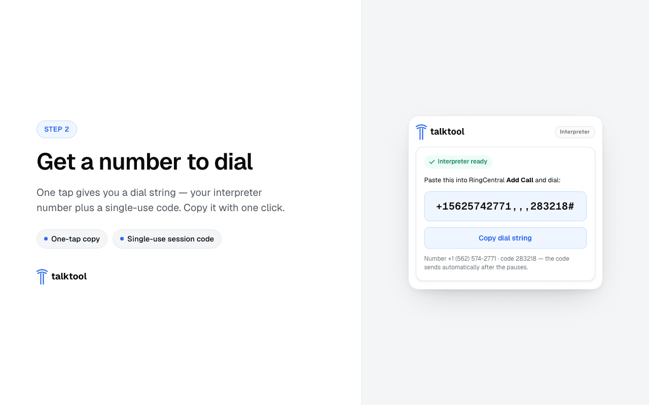 Dial-in number and tap-to-dial string in the side panel