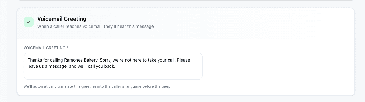 Voicemail greeting setup