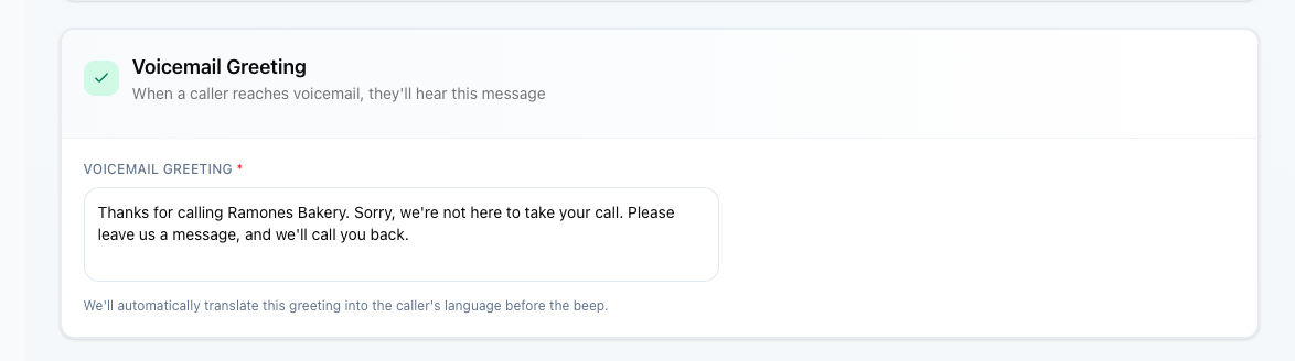 Voicemail greeting setup